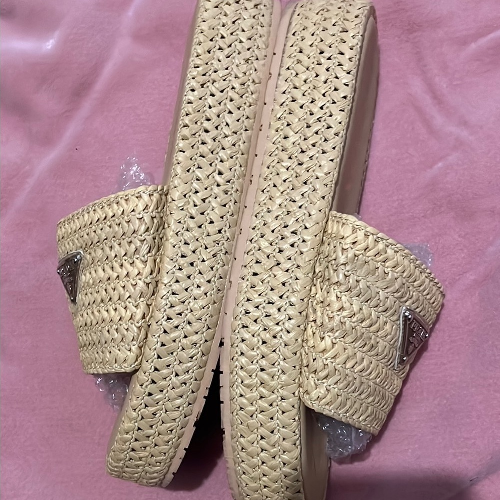 Prada Tan Woven Sandals - Picture 7 of 8